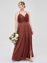 Dentelle Corsage Mousseline Jupe Robes Avec Fente terracotta Grande Taille