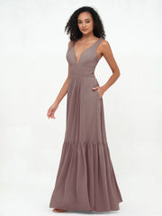 Robes Boho en Mousseline à Col en V Profond avec Jupe à Plusieurs Niveaux Dusk