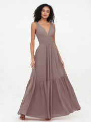 Robes Boho en Mousseline à Col en V Profond avec Jupe à Plusieurs Niveaux Dusk