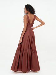 Robes Boho en Mousseline à Col en V Profond avec Jupe à Plusieurs Niveaux terracotta Grande Taille