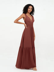 Robes Boho en Mousseline à Col en V Profond avec Jupe à Plusieurs Niveaux terracotta Grande Taille