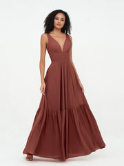 Robes Boho en Mousseline à Col en V Profond avec Jupe à Plusieurs Niveaux terracotta Grande Taille