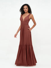 Robes Boho en Mousseline à Col en V Profond avec Jupe à Plusieurs Niveaux terracotta Grande Taille