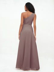 Robes Longues en Mousseline à Une Epaule avec Fente Dusk