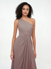 Robes Longues en Mousseline à Une Epaule avec Fente Dusk