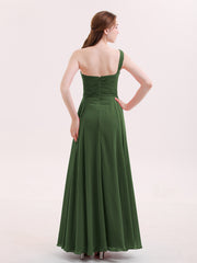 Une Epaule Mousseline Longue Robe Demoiselle d'honneur Olive Verte Grande Taille