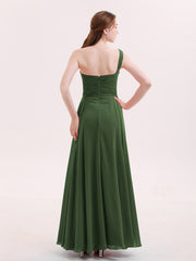 Une Epaule Mousseline Longue Robe Demoiselle d'honneur Olive Verte