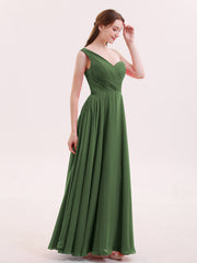 Une Epaule Mousseline Longue Robe Demoiselle d'honneur Olive Verte Grande Taille
