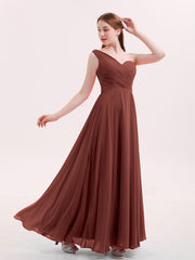 Une Epaule Mousseline Longue Robe Demoiselle d'honneur terracotta