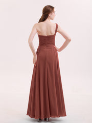 Une Epaule Mousseline Longue Robe Demoiselle d'honneur terracotta Grande Taille