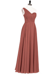 Une Epaule Mousseline Longue Robe Demoiselle d'honneur terracotta Grande Taille