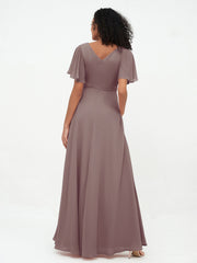 Robes Longues en Mousseline à Manches Flottantes avec Nœud à Ceinture Dusk