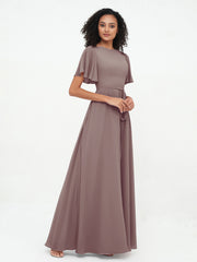 Robes Longues en Mousseline à Manches Flottantes avec Nœud à Ceinture Dusk