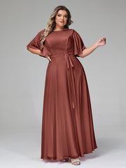 Robes Longues en Mousseline à Manches Flottantes avec Nœud à Ceinture terracotta Grande Taille