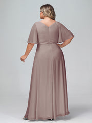 Robes Longues en Mousseline à Manches Flottantes avec Nœud à Ceinture Dusk Grande Taille