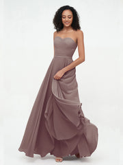 Robes Longues en Mousseline à Col en Cœur sans Bretelles Dusk