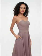 Robes Longues en Mousseline à Col en Cœur sans Bretelles Dusk