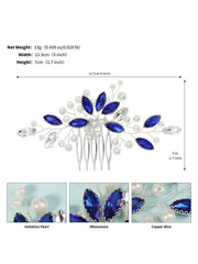 Peigne Perles et Strass Bleus Élégant 3 Pcs