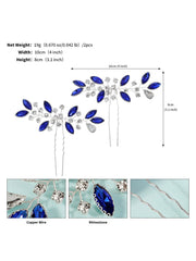 Peigne Perles et Strass Bleus Élégant 3 Pcs