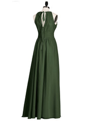 Licou Mousseline Robe Demoiselle d'honneures avec Ceinture Nœud Olive Verte