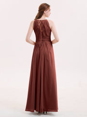 Licou Mousseline Robe Demoiselle d'honneures avec Ceinture Nœud terracotta Grande Taille