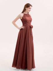 Licou Mousseline Robe Demoiselle d'honneures avec Ceinture Nœud terracotta Grande Taille