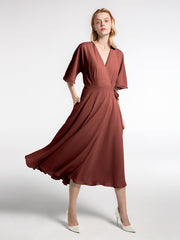Robe en Mousseline à Col en V avec Demi-Manches Longueur de Mollet terracotta Grande Taille