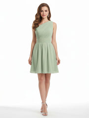 Une Épaule Mini Court Mousseline Robes Sauge Poudrée