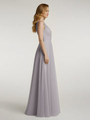Illusion Col En V Tulle Robes Longues Dusk
