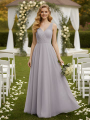 Illusion Col En V Tulle Robes Longues Dusk