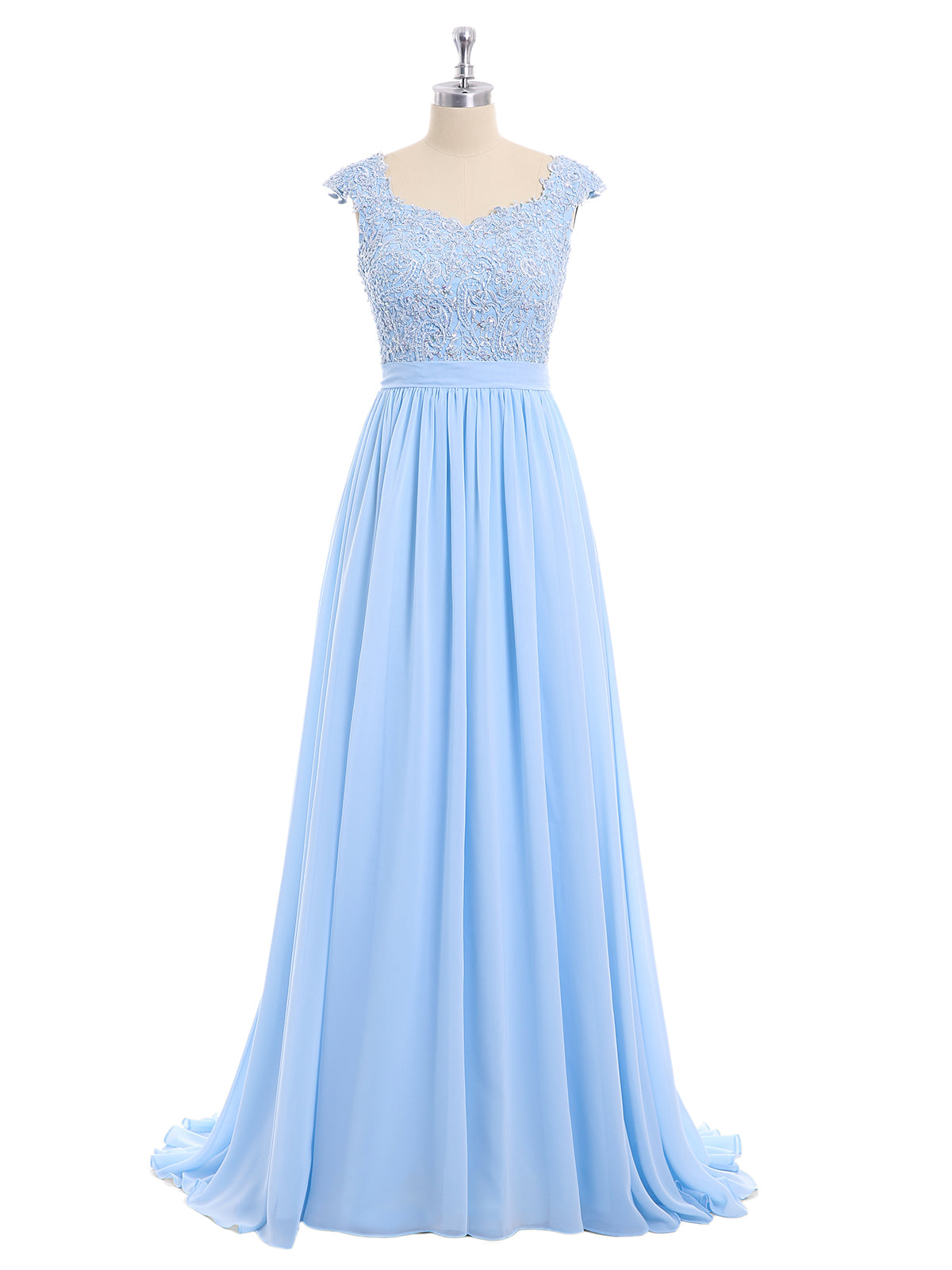 Sky Blue Pattern Robe Robe Appliquée et Perlée avec Col en Cœur Bleu Ciel| BABARONI – BABARONI FR