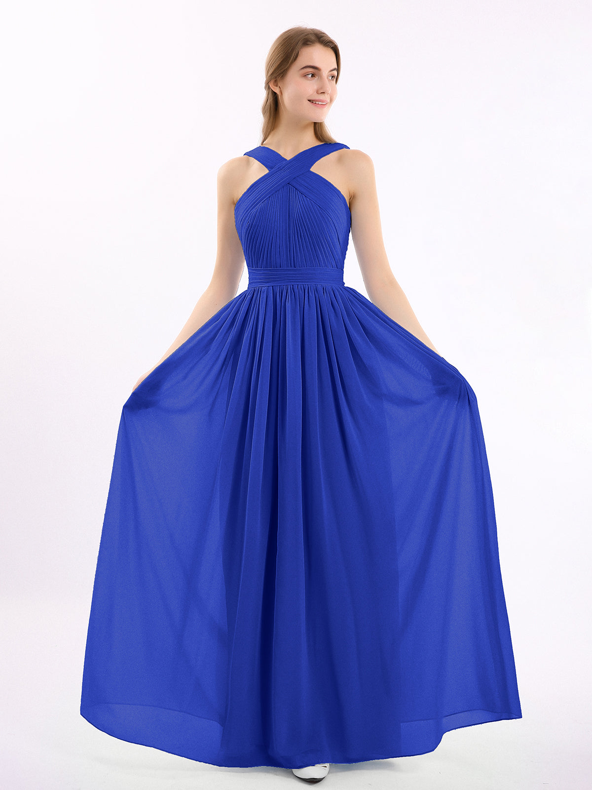 BABARONI Mousseline Bleu Royale Robes Demoiselle D'honneur A-ligne ...
