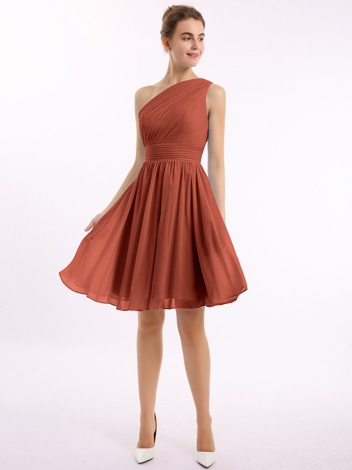 Une Épaule Mini Court Mousseline Robes Rouille| BABARONI – BABARONI FR