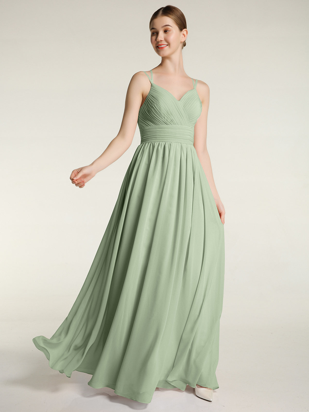 Robe de soirée Mousseline | Double col V Taille Empire Manches volantées | - FR Robe de soirée Mousseline | Double col V Taille Empire Manches volantées | - FR