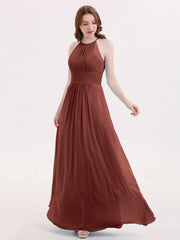 Licou Mousseline Robe Longue avec Taille Plissée terracotta Grande Taille