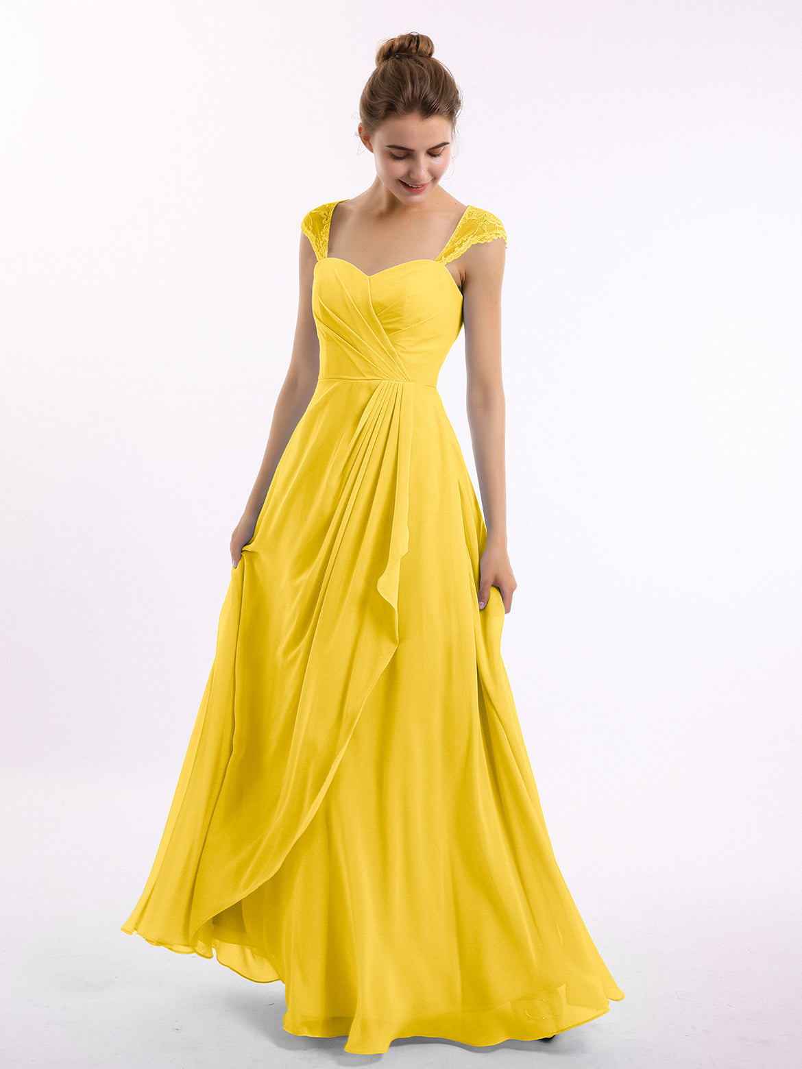 Robe De Soirée Laundry By Shelli Segal - Mousseline Jaune - Épaule Dénudée - Taille 2 - Neuf Avec étiquettes