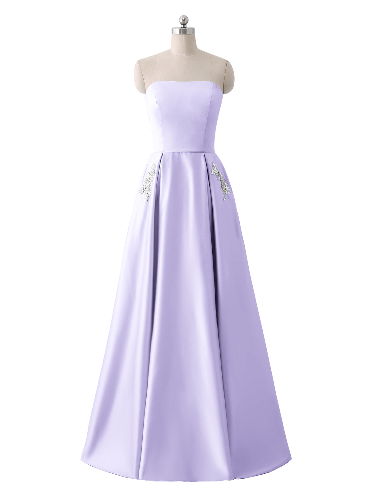 Robe Sans Bretelles (strapless) Von Bramlett Taille 8 - Lilas Violet Avec Satin Et Strass